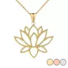 Double Sided Lotus Flower Pendant Necklace in Gold Yellow/Rose/White)