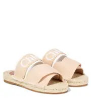 [Chloe Kids] Chloé Kids Logo canvas espadrille slides UK 9 beige