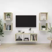 NNEVL 5 Piece TV Cabinet Set White and Sonoma Oak Chipboard