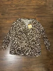 Anne Klein Womens Animal Leopard Cheetah Print Long Sleeve Top Blouse Sz:s