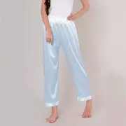 Lady Satin Pajamas Bottoms Sleep Trousers Casual Nightwear Lounge Pants White