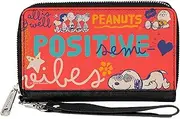 [Buckle-Down] Peanuts Wallet, Zip Around, Peanuts Gang Semi Positive Vibes Poses Red Blues White, Vegan Leather