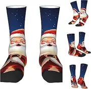 [BWLHJKE] Christmas Santa Claus Crew Socks Hiking Running Thick Cushion Athletic Socks Casual Calf Sock Unisex Above Ankle Sock