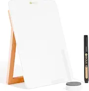 Desktop Glass Whiteboard with Reversable Wood Stand, Tabletop Small Portable Dry Erase White Board Easel, Reusable Desk Notepad 24x17cm for Office, Home, School, Marker&Eraser Included, Yeoux