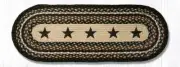 Braided Jute Hand Stenciled Oval Table Runner. Earth Rugs. BLACK STARS. 13"X48"