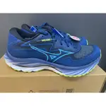 美津濃 MIZUNO WAVE RIDER27 SSW  寬楦 避震   藍色 運動慢跑鞋 J1GC237653