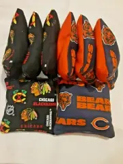 8 Cornhole Bag Set Corn Hole Chicago Bears and Blackhawks BLK/ORG