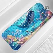 Lnond Non-Slip Bathtub Mat for Toddlers, Extra Thick Bath Tub Safety Pad with 200 Suction Cups, C Shower Mat for Kids, 40x16 Inches (Blue Whales)