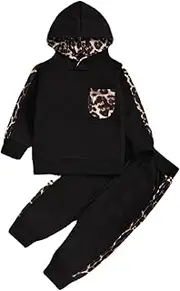 [AKWFUNZ] 2 PCS Kid's Set Splicing Leopard Pattern Design Long Sleeves Pant Loose Fashion Suit