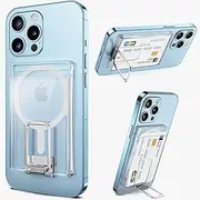RUNGOS Magnetic Clear for MagSafe Wallet & Card Holder with Metal Stand [Strong N54 Magnet] [2-Card Slot Case][Hidden Multi-angle Kickstand] Magnetic Wallet for iPhone 16 15 14 13 12 Phone Accessories