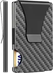 [BREXFIRE] Minimalist Wallet for Men Carbon Fiber Card Holder RFID Blocking Slim Front Pocket EDC Metal Wallets, Carbon Fiber, Minimalist