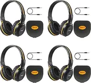 SIMOLIO 4 Pack IR Car DVD Player Headphones for Kids, Wireless Infrared Headphones for Honda Pilot, uConnect, Cadillac Escalade, Suburban, 2 Channel Van Headset, Foldable & Hard EVA Case & Aux Cord