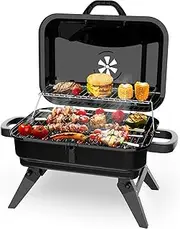 BBQCuker Portable Charcoal Grill, Dual Cooking Zone Small Tabletop Barbecue Grill, Foldable Legs, Adjustable Vent, Total 343 Sq. In.Cooking Space, Outdoor BBQ Grill for Camping and Picnics (Black)