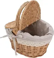 Wicker Picnic Basket with Removable Liner Double Lid Design Round Handle for Outdoor Travel Camping Family Gatherings