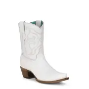 Corral® Ladies Embroidered Stitch White Ankle Snip Toe Boot Z5071