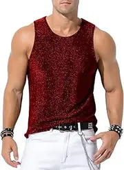 [Mauro Kane] Mens Shiny Sequin Tank Tops Sparkle Vests Glitter Sleeveless Disco Gold Shirt Rave Party Nightclub Sexy Metallic T-Shirt