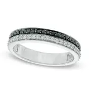 0.33 CT. T.W. Enhanced Black and White Natural Diamond Double Row Band in Solid 10K White Gold