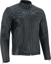 Vance The Leather Company Men's genuine leather biker jacket made from 100% lambskin