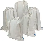 Piowio 5PCS 14x18 Inch Drawstring 100% Cotton Muslin Bags Reusable Storage Bag for Shopping Food Storage Grocery Vegetable etc. (5PCS 14"x18"/35x45cm)