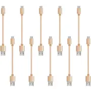 10 Pack 20cm Short Data Transfer Charger Charging Micro USB Cable Cord for Android Phone Device Tablet Bulk Braided Gold Nylon