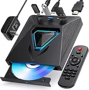 aelrsoch 6-in-1 External Mini CD/DVD Drive HDMI, Small Compact DVD Player for Smart TV with All Region Free, DVD CD Drive with AV Output, USB/TF Card Input, Remote Control, Support PAL/NTSC