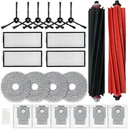 Replacement Parts Compatible with Roborock Qrevo Master/V20/P10S Pro Vacuum Cleaner Accessories Kit, 2 Main Brush Roller 4 Filter 4 Mop Pad 6 Dust Bag 6 Side Brush 22 kit Black