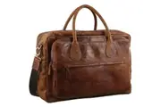 Pierre Cardin Mens Rustic Leather Overnight Bag Weekend Luggage - Cognac