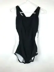 Speedo Powerflex Splice Ultraback Womens One Piece Black Swimsuit Size 10