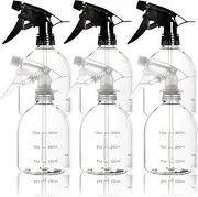 Youngever 6 Pack 500ML Empty Plastic Spray Bottles, Spray Bottles for Hair and Cleaning Solutions, 6 Pack 16 Ounce Bottles (3 Clear and 3 Black)