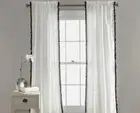 Lush Decor Black Pom Pom White Window (2) Curtain Panel 50"X95"
