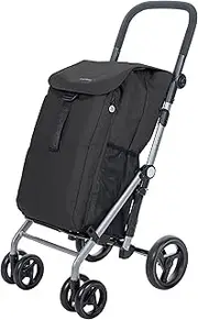 Carlett Shopping Cart Foldable Supermarket Trolley with 4 Rain-Resistant Wheels, Large Capacity, Main 53L, Thermal Bag 10L, Black Color