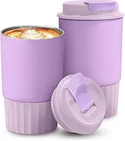 12oz Stainless Steel Coffee Tumbler, 350ml Travel Coffee Mug, Insulated Coffee Mug with Lid, Spill Proof Coffee Cup, Portable Thermal Mug, Reusable Coffee Cup for Hot and Cold water bottle (purple)