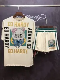 在飛比找Yahoo!奇摩拍賣優惠-亞軒潮店 潮款現出Ed Hardy 新款印花燙鉆貓咪夏季休閑