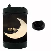 Vintage Image Moon Kittens Black Metal Car Ashtray/Mini Trashcan Halloween