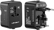 LENCENT Universal Travel Adapter, International Travel Adaptor with 1 USB-A + 2 Type C, All in 1 Power Adapter for Phone,Laptops, Worldwide Plug Adaptor for Japan USA UK EU AUS, Black