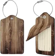[FJWSLCH] Wood Grain Luggage Tag for Suitcases, 2 PCS Suitcase Tags, Identifiers Travel Bag Tags for Luggage Travel Tags, Baggage Tags, Leather Name ID Labels and Metal Loop for Women Men