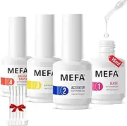 MEFA Dip Powder Liquid Set 4 Pcs 15ml/0.5oz Base/Top Coat, Activator, Brush Saver with 5 Replacement Liquid Brushes for Dipping Powder Nail Kit No Nail Lamp Needed