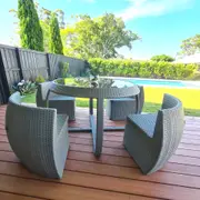 Outdoor Deluxe Table Chair Set Wicker Compactable Lounge Bistro Patio Garden Glass Top