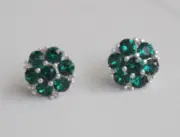 Vintage 925 Sterling Silver Swarovski Emerald Green Crystal Flower Earrings NWT