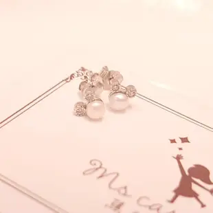 【焦糖小姐 Ms caramelo】925純銀鍍14K白 淡水珍珠耳環(單顆珍珠 鋯石耳環)