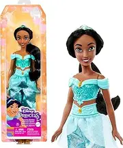 Mattel Disney Princess Toys, Jasmine Fashion Doll, Sparkling Look with Black Hair, Brown Eyes & Tiara Accessory, Inspired by the Movie Aladdin