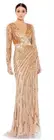 Mac Duggal 5438 Long Sleeve Embellished Dress Size 4 NWT Gold Womans Gown Beaded