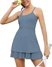 [Becotal] Womens Workout Tennis Dress with Built in Shorts and Bra Pleated Athletic Dress for Exercise Golf Dresses for Women