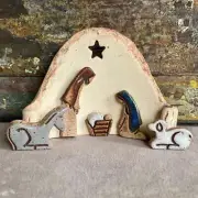 Nativity Manger Scene Christmas Table Centerpiece, Resin Birth of Jesus Decor