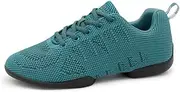 [Anna Kern] Suny Women's Dance Trainers 175 Bold - Knit Petrol - Normal Width - 1 cm Sneaker Heel - Split PU Sole