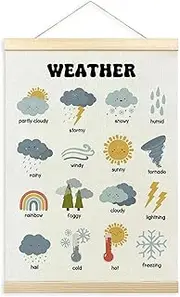 TLESKE Classroom Weather Chart Preschool Poster Hanger Frame, Homeschool Hanging Wall Art Decor for Toddlers Kids Room Nursery Playroom, Prek Learning Educational Poster Print Banner, 12x16in