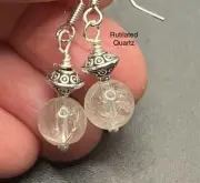 Rutilated Quartz Genuine Stone Handmade Earrings