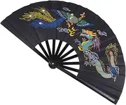 PartyKindom Retro Chinese Style Folding Fan Plastic Hand Fans for Tai Chi Martial Arts Fitness Kung Fu Performance