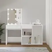 White Engineered Wood LED Dressing Table with Cabinet & Ample Storage – Ideal Makeup Organizer with USB Operated LED Lights – Elegant & Durable Design, Spacious Compartments, 60x40x140
