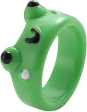 [Generic] Frog Clay Ring Cute Animal Acrylic Resin Chunky Frog Rings for Women Teen Girls Funny Stackable Finger Bands Knuckle Rings Friendship Christmas Jewelry Gifts, Size 7